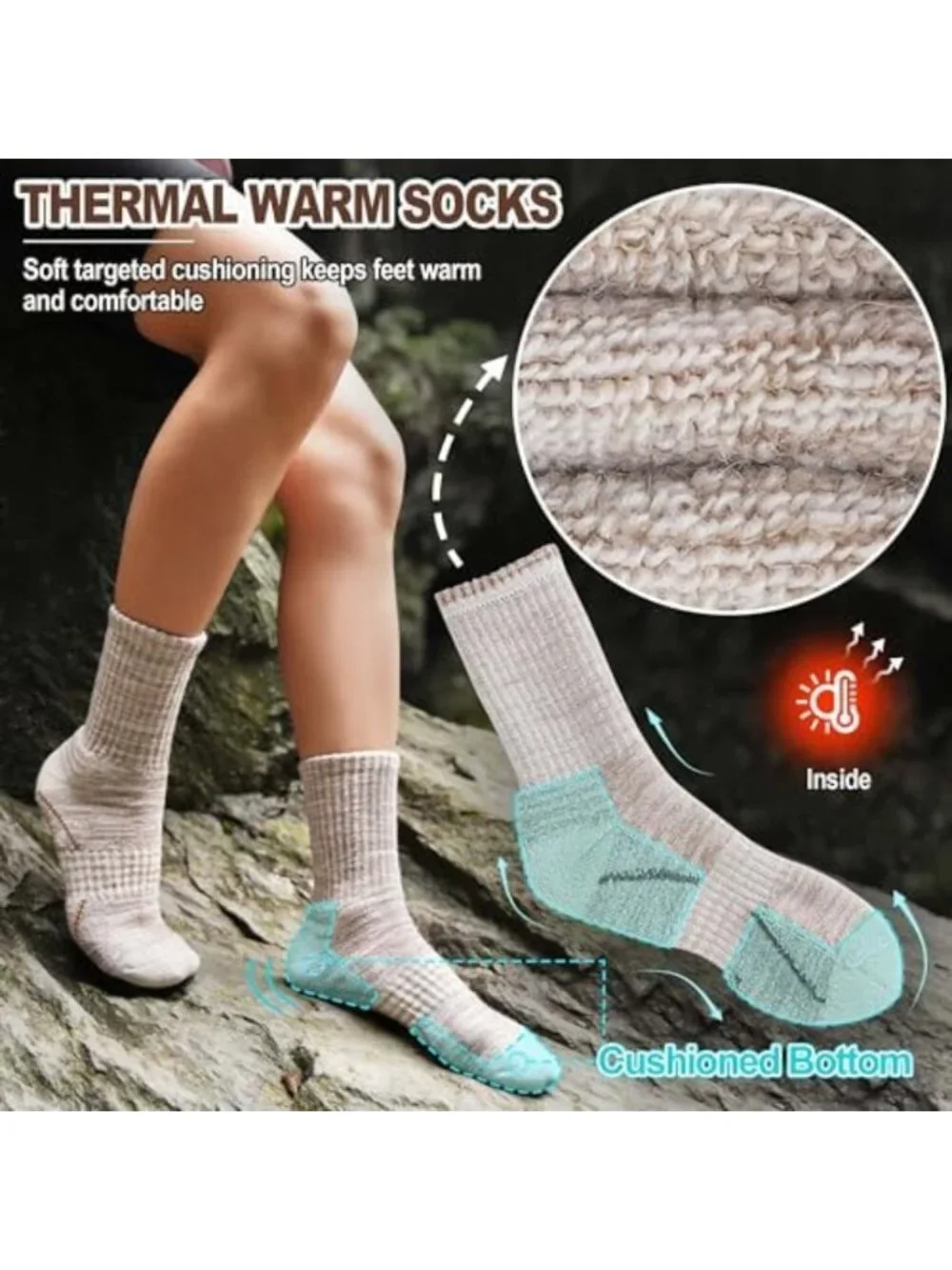 Cozy Merino Wool Hiking Socks - Thermal, Cushioned Sole, Moisture-Wicking, 5